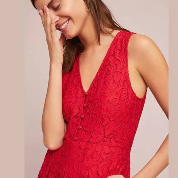 Anthropologie Moulinette Soeurs Jaeda Red Lace Wide-Leg Jumpsuit Size 6 - Picture 3 of 11